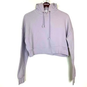 Good American Womens Cropped and Cool Pullover Hoodie Lavender Size 2 Athleisure